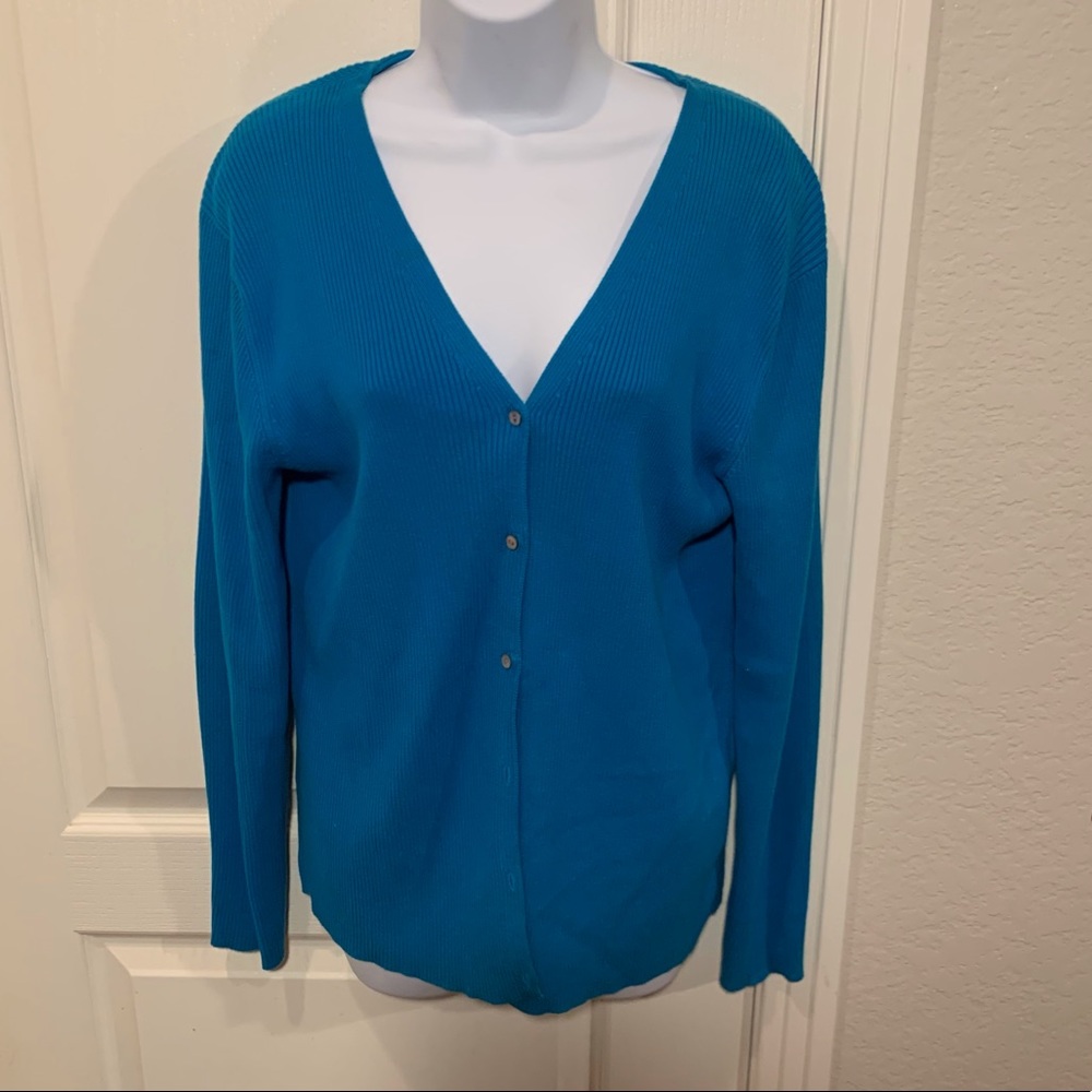 Blue button up v-neck sweater